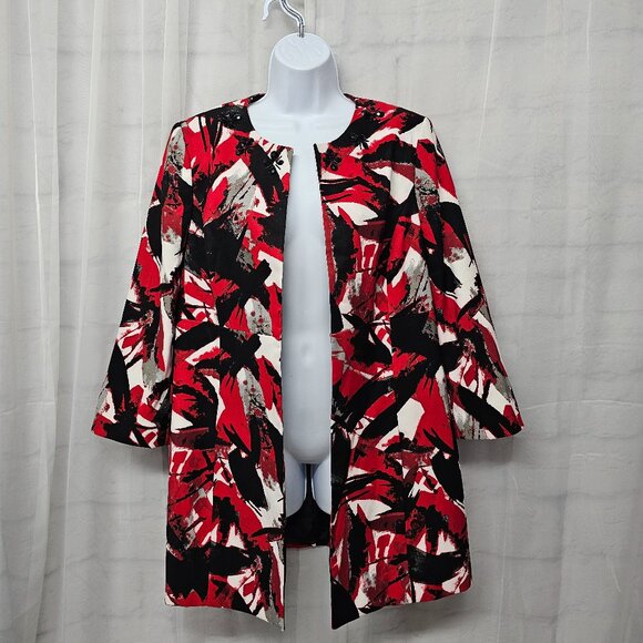 Kasper Jacket Blazer Red Black Open Beaded Office Artsy Abstract 10 - Picture 11 of 12